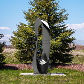 large, abstract, polished stainless steel, outdoor sculpture