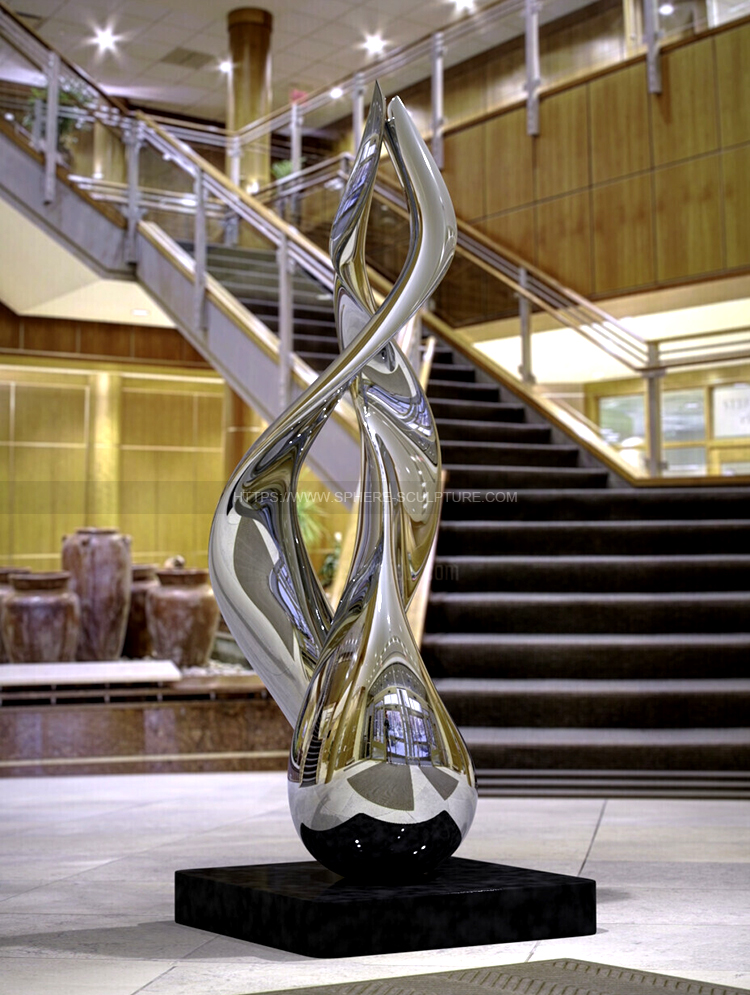 Hotel decorative sculpture, commissioned sculpture, mirror polished metal sculpture