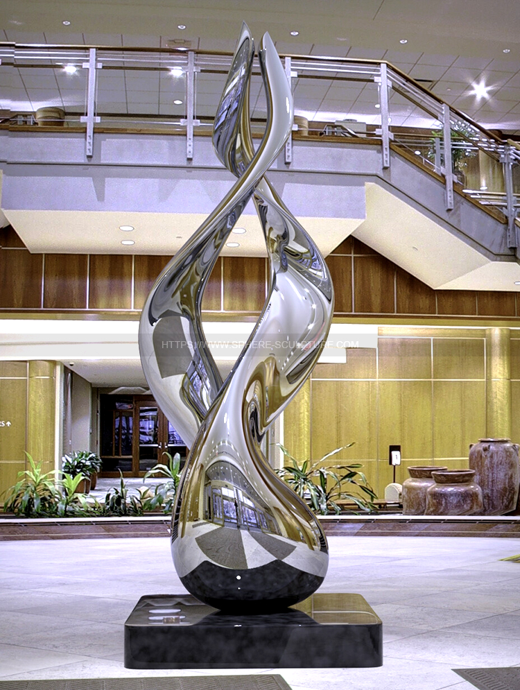 Hotel decorative sculpture, commissioned sculpture, mirror polished metal sculpture